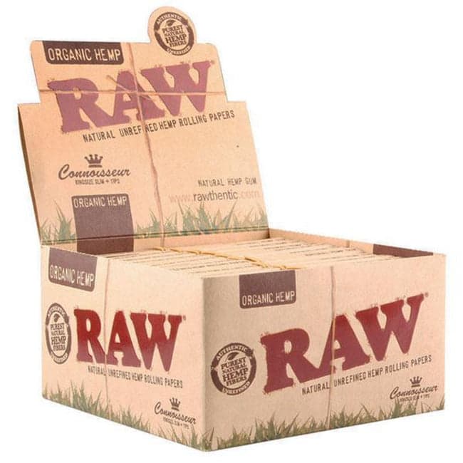 RAW Connoisseur Organic Hemp Rolling Papers & Tips — Box of 24
