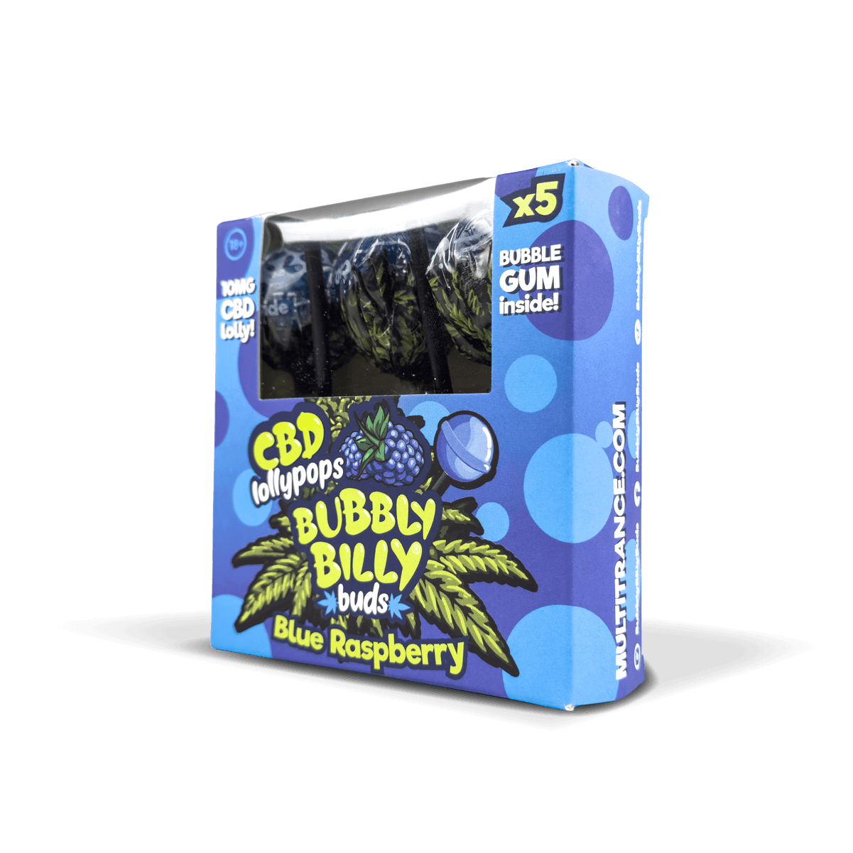 Multitrance Bubbly Billy Buds CBD Blue Raspberry Lollypops — Box of 100